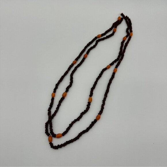 Seed Necklaces Beaded Handmade Natural Orange Brown Botanical Folk Art Set of 2 - Picture 2 of 8